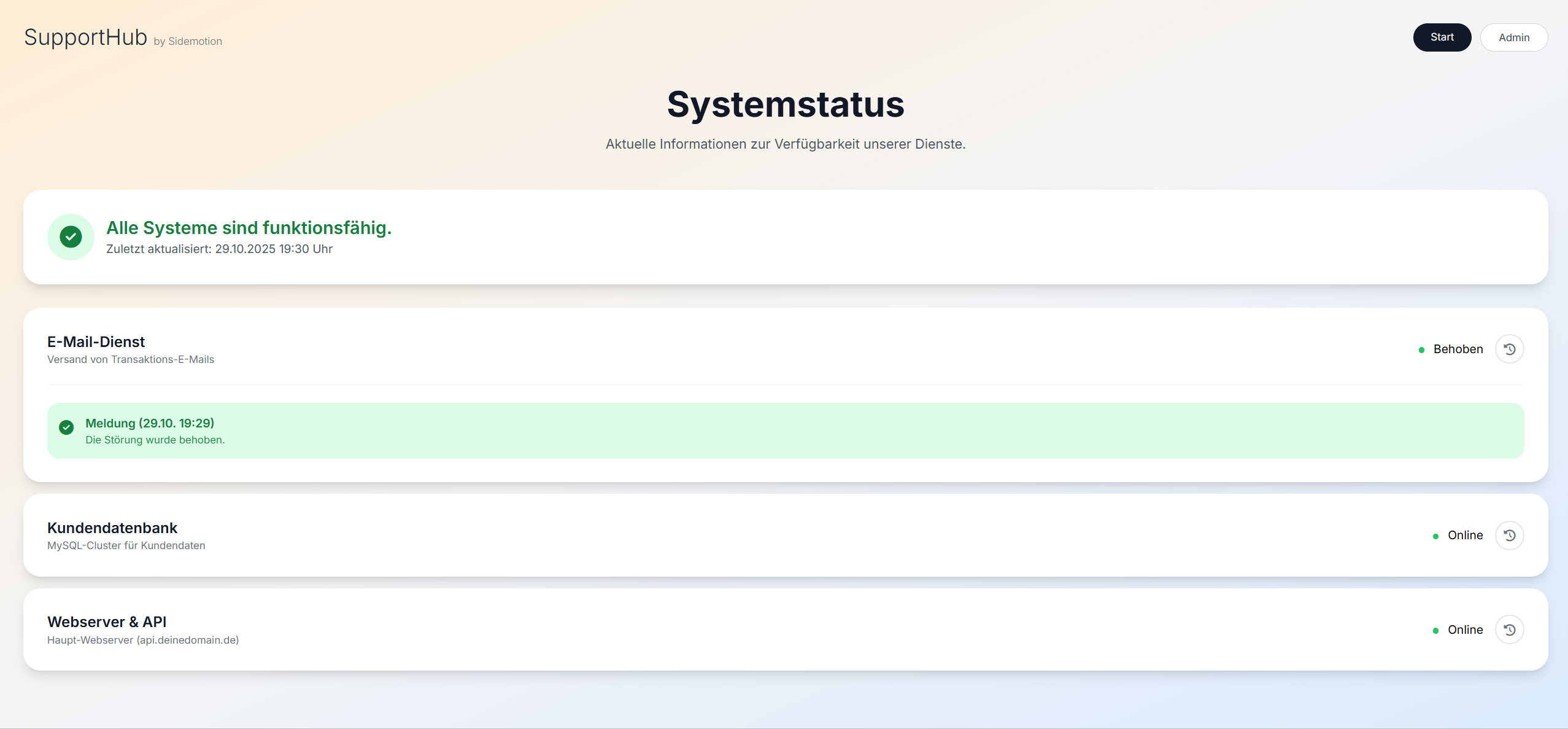Screenshot des PHP Status Systems